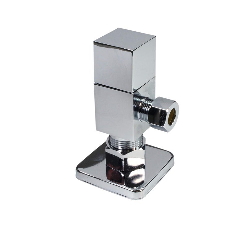 Westbrass D105QS-26 Square Handle 1/4-Turn Angle Stop 1/2" Copper x 3/8" Compression, Polished Chrome - Image 1